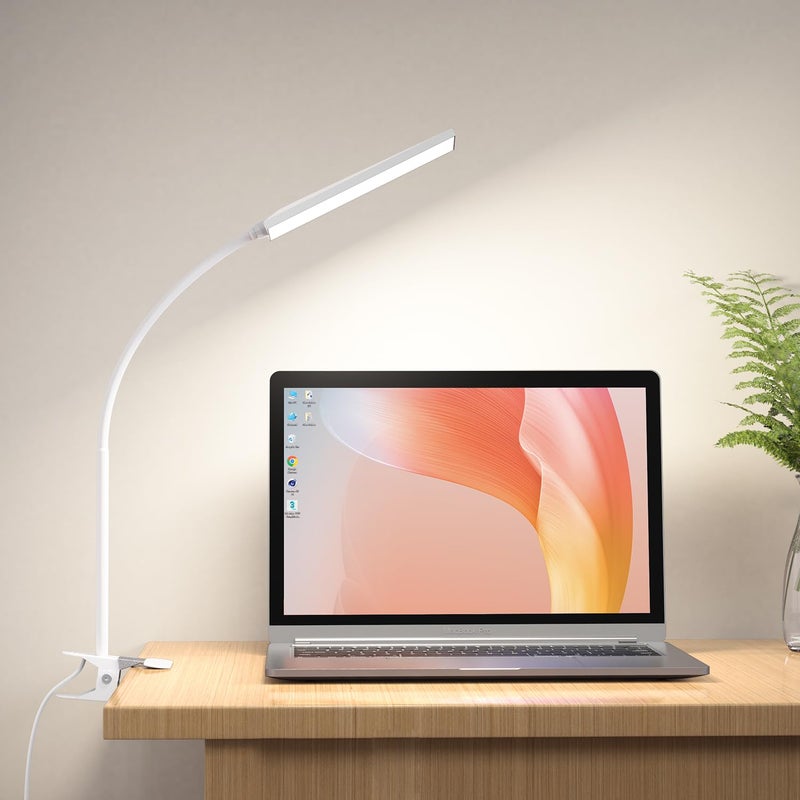 RAOYI LED Desk Lamp, 5W USB Clip on Light Eye-Caring Reading Clamp Table Lamp with 48 LEDs Flexible Neck, 3 Color Modes and 14 Brightness Levels for Office Bedroom Study (White) - Image 1